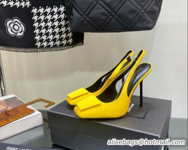 Duplicate Saint Laurent Maxine Slingback Pumps in Crepe De Chine 11.5cm Heel Yellow 1114063