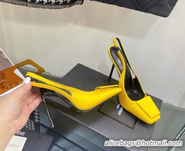 Duplicate Saint Laurent Maxine Slingback Pumps in Crepe De Chine 11.5cm Heel Yellow 1114063