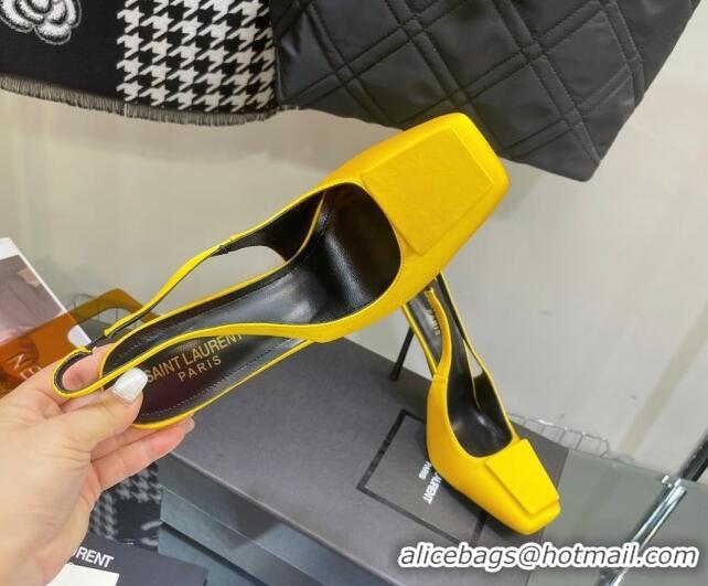 Duplicate Saint Laurent Maxine Slingback Pumps in Crepe De Chine 11.5cm Heel Yellow 1114063