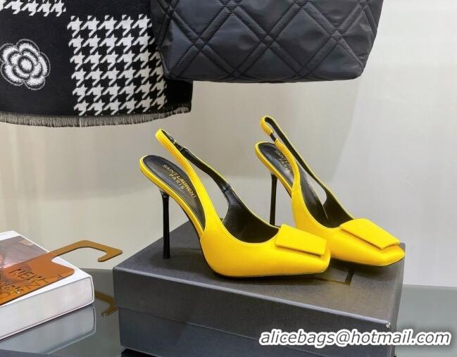 Duplicate Saint Laurent Maxine Slingback Pumps in Crepe De Chine 11.5cm Heel Yellow 1114063