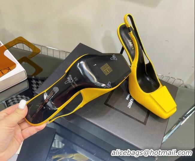 Duplicate Saint Laurent Maxine Slingback Pumps in Crepe De Chine 11.5cm Heel Yellow 1114063