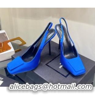 Stylish Saint Laurent Maxine Slingback Pumps in Crepe De Chine 11.5cm Heel Blue 114062