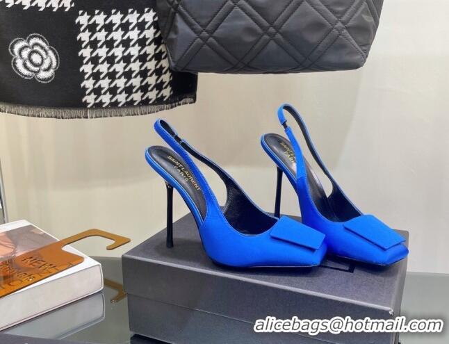 Stylish Saint Laurent Maxine Slingback Pumps in Crepe De Chine 11.5cm Heel Blue 114062