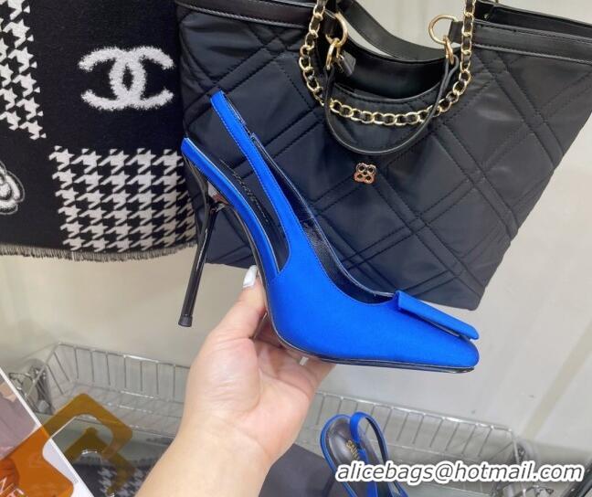 Stylish Saint Laurent Maxine Slingback Pumps in Crepe De Chine 11.5cm Heel Blue 114062