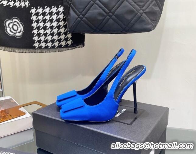 Stylish Saint Laurent Maxine Slingback Pumps in Crepe De Chine 11.5cm Heel Blue 114062