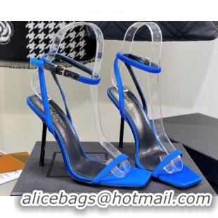 Low Price Saint Laurent Georgia Sandals in Satin 11.5cm Heel Blue 114057