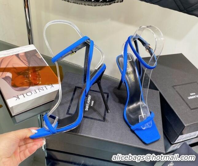 Low Price Saint Laurent Georgia Sandals in Satin 11.5cm Heel Blue 114057