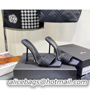 Duplicate Saint Laurent Lucky Mules with Crystals 11.5cm Heel Black 114055