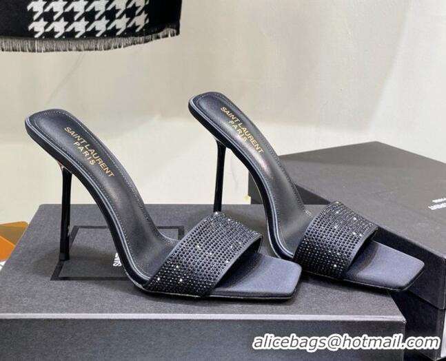 Duplicate Saint Laurent Lucky Mules with Crystals 11.5cm Heel Black 114055