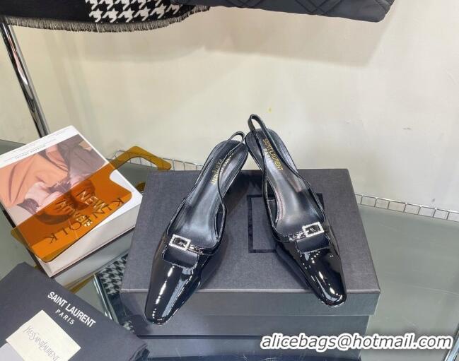 Discount Saint Laurent Blade Slingback Pumps in Patent Lather 6.5cm heel Black 1114053