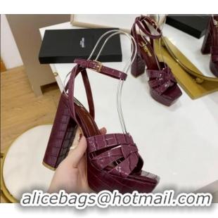 Purchase Saint Laurent Tribute Platform Sandals in Crocodile Leather Burgundy 122464