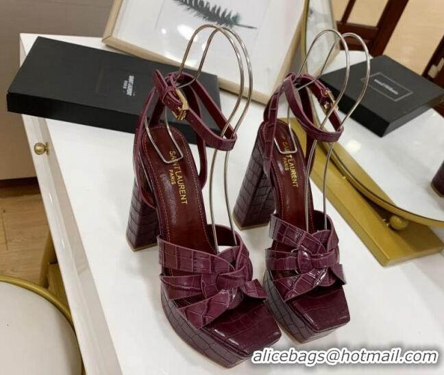 Purchase Saint Laurent Tribute Platform Sandals in Crocodile Leather Burgundy 122464