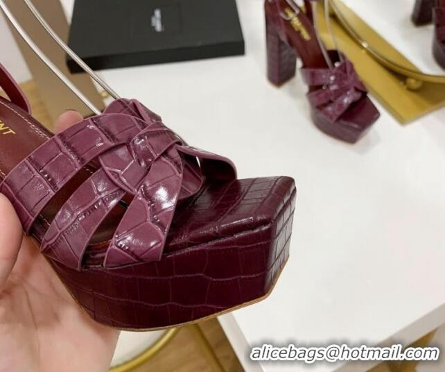 Purchase Saint Laurent Tribute Platform Sandals in Crocodile Leather Burgundy 122464