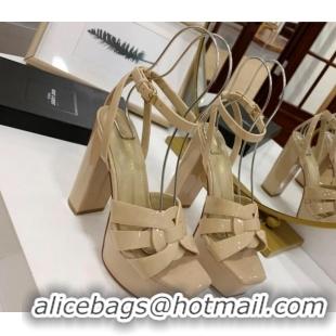 Sumptuous Saint Laurent Tribute Platform Sandals 13.5cm Heel in Patent Leather Nude 122467