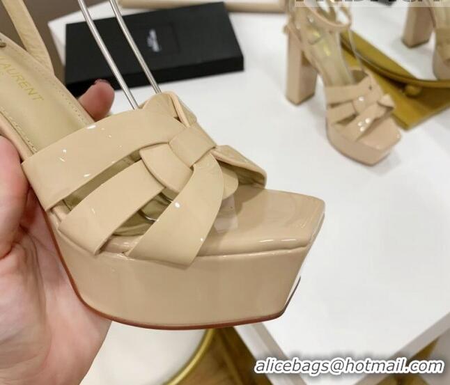 Sumptuous Saint Laurent Tribute Platform Sandals 13.5cm Heel in Patent Leather Nude 122467