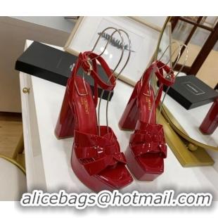 Duplicate Saint Laurent Tribute Platform Sandals 13.5cm Heel in Patent Leather Red 122468