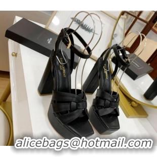 Best Price Saint Laurent Tribute Platform Sandals in Calf Leather Black 122471