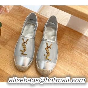 Popular Style Saint Laurent YSL Mesh and Leather Espadrilles Silver 122639