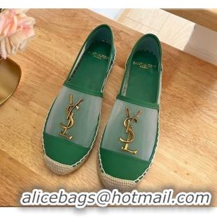 Good Quality Saint Laurent YSL Mesh and Leather Espadrilles Green 122640