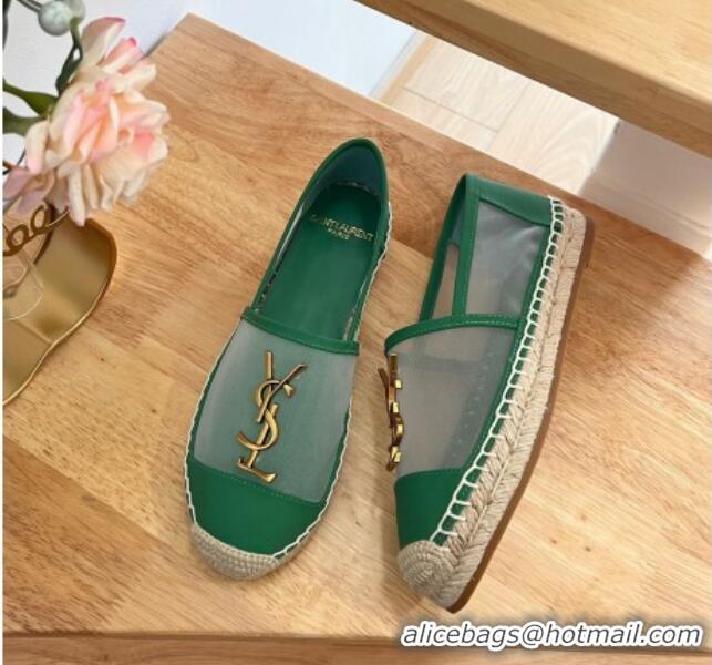 Good Quality Saint Laurent YSL Mesh and Leather Espadrilles Green 122640