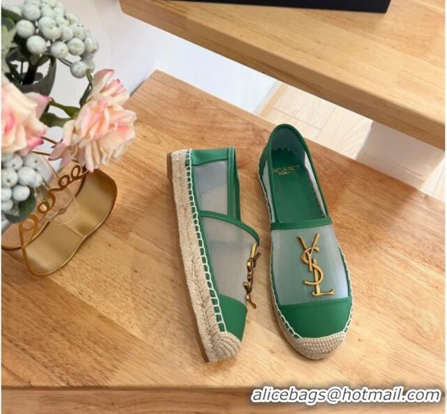 Good Quality Saint Laurent YSL Mesh and Leather Espadrilles Green 122640