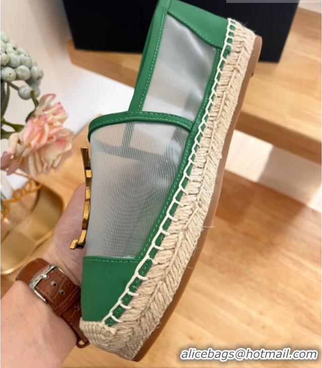 Good Quality Saint Laurent YSL Mesh and Leather Espadrilles Green 122640