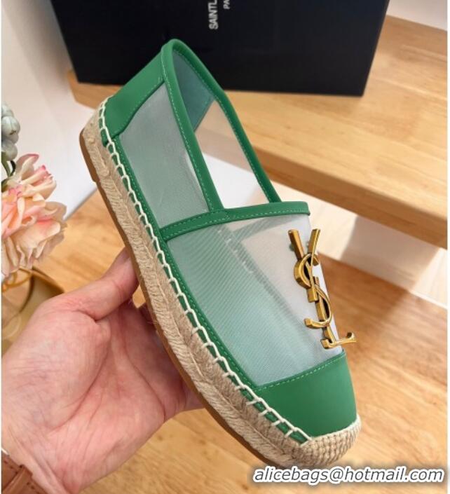 Good Quality Saint Laurent YSL Mesh and Leather Espadrilles Green 122640