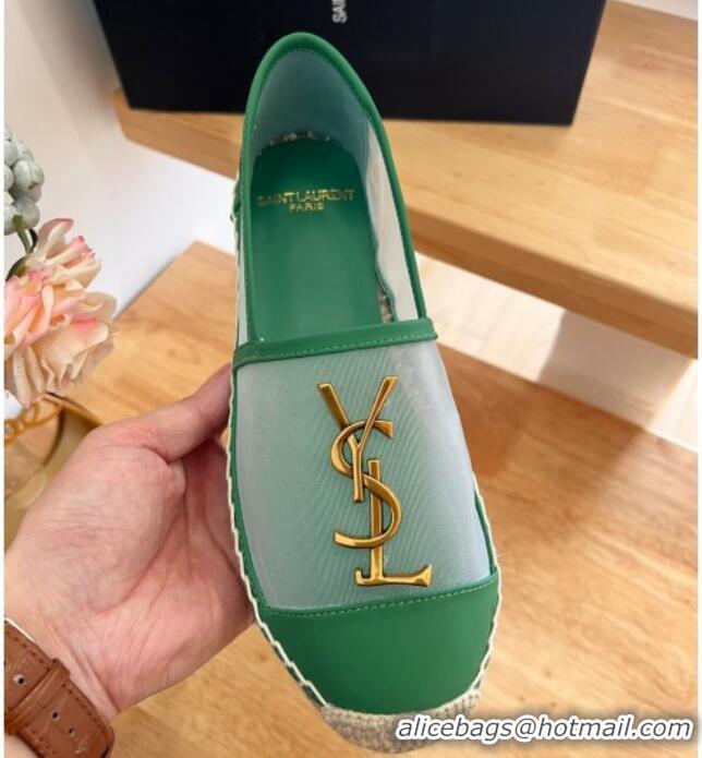 Good Quality Saint Laurent YSL Mesh and Leather Espadrilles Green 122640