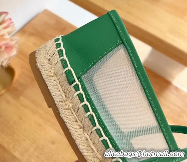 Good Quality Saint Laurent YSL Mesh and Leather Espadrilles Green 122640