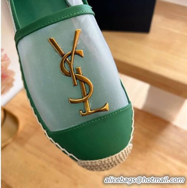 Good Quality Saint Laurent YSL Mesh and Leather Espadrilles Green 122640