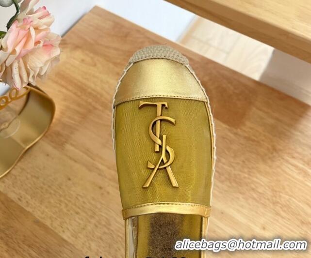 Sophisticated Saint Laurent YSL Mesh and Leather Espadrilles Gold 122641