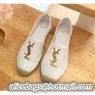 Unique Style Saint Laurent YSL Mesh and Leather Espadrilles White 122642