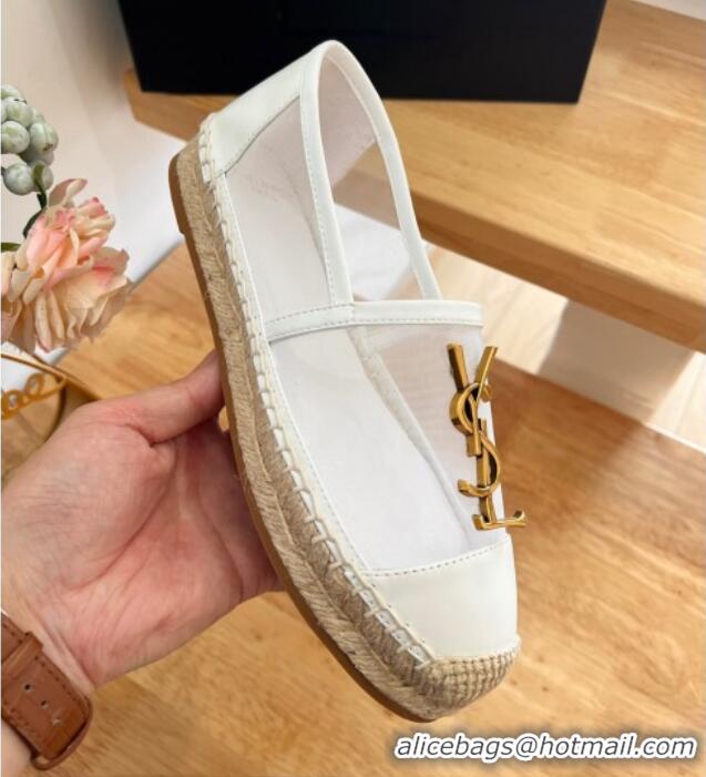 Unique Style Saint Laurent YSL Mesh and Leather Espadrilles White 122642