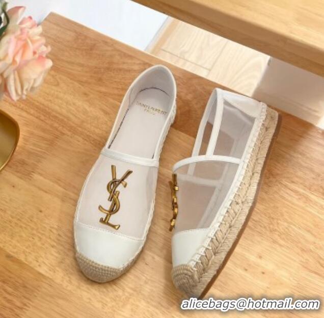 Unique Style Saint Laurent YSL Mesh and Leather Espadrilles White 122642