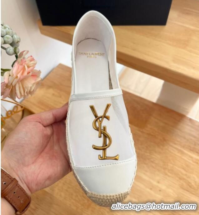 Unique Style Saint Laurent YSL Mesh and Leather Espadrilles White 122642