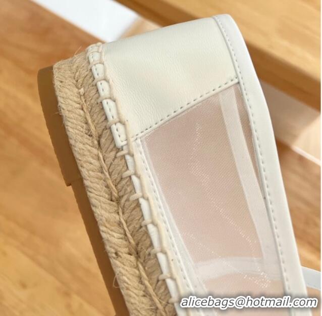 Unique Style Saint Laurent YSL Mesh and Leather Espadrilles White 122642