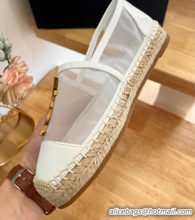 Unique Style Saint Laurent YSL Mesh and Leather Espadrilles White 122642