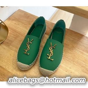 Pretty Style Saint Laurent YSL Lambskin Espadrilles Green 122644