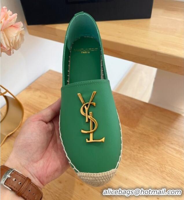 Pretty Style Saint Laurent YSL Lambskin Espadrilles Green 122644