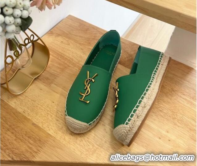 Pretty Style Saint Laurent YSL Lambskin Espadrilles Green 122644