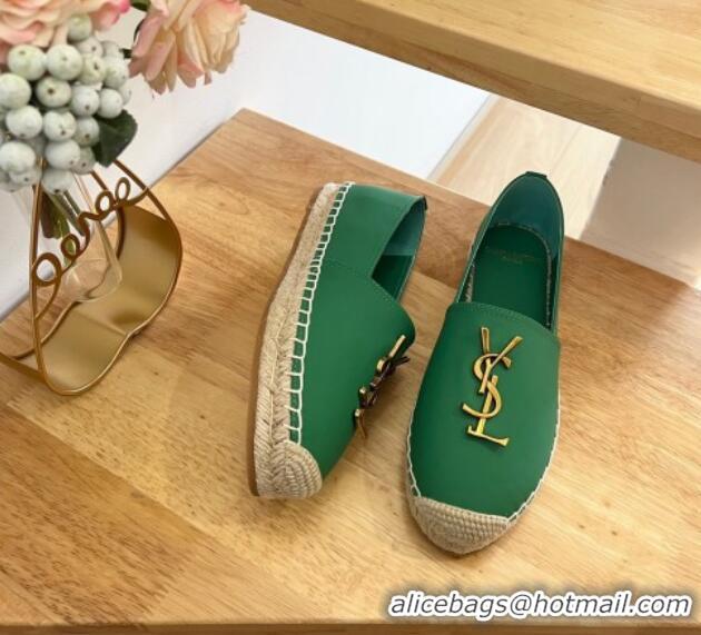 Pretty Style Saint Laurent YSL Lambskin Espadrilles Green 122644