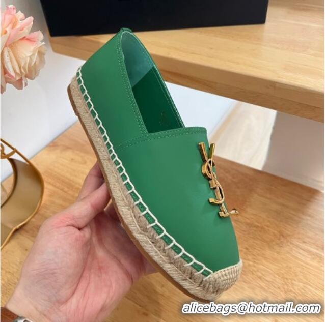 Pretty Style Saint Laurent YSL Lambskin Espadrilles Green 122644