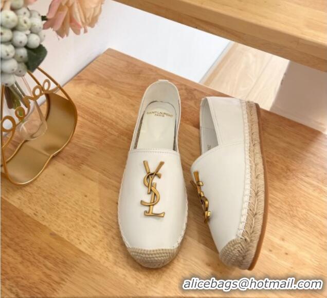 Classic Hot Saint Laurent YSL Lambskin Espadrilles White 2122645