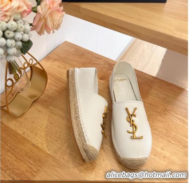 Classic Hot Saint Laurent YSL Lambskin Espadrilles White 2122645