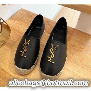 Good Quality Saint Laurent YSL Lambskin Espadrilles Black 122646