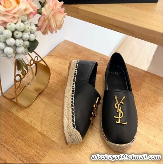 Good Quality Saint Laurent YSL Lambskin Espadrilles Black 122646