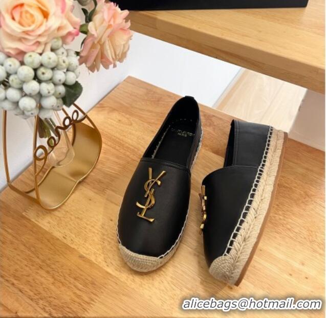 Good Quality Saint Laurent YSL Lambskin Espadrilles Black 122646