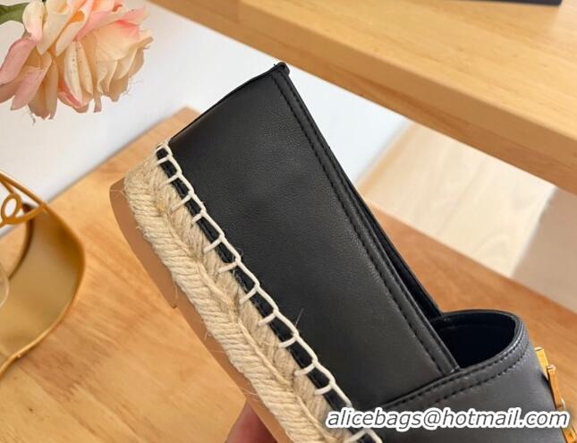 Good Quality Saint Laurent YSL Lambskin Espadrilles Black 122646