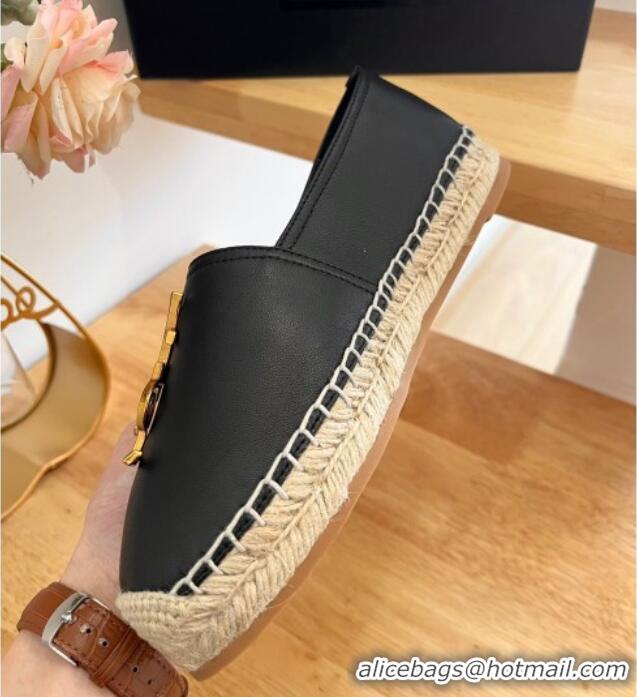 Good Quality Saint Laurent YSL Lambskin Espadrilles Black 122646