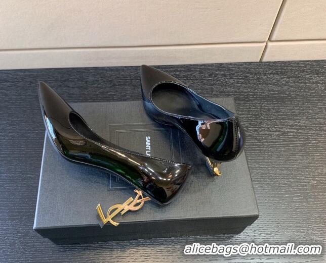 Best Grade Saint Laurent Patent Leather YSL High Heel Pumps 8.5cm Black/Gold 122856